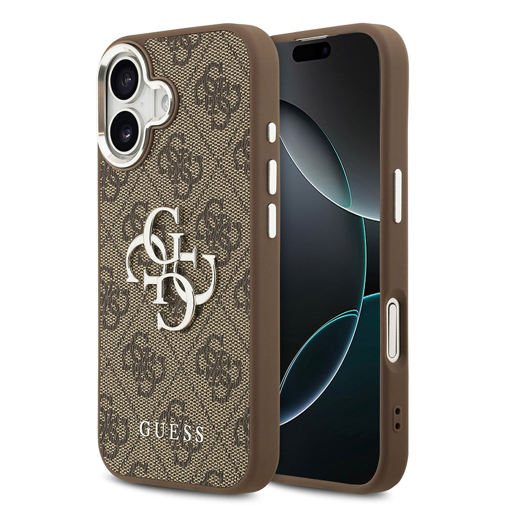 iPhone 17 Kılıf Guess Orjinal Lisanslı Gümüş Metal Kamera Çerçeveli 4G Desenli Metal Büyük 4G ve Yazı Logolu Kapak