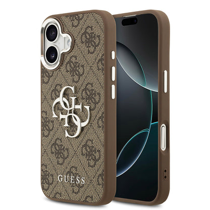 iPhone 17 Kılıf Guess Orjinal Lisanslı Gümüş Metal Kamera Çerçeveli 4G Desenli Metal Büyük 4G ve Yazı Logolu Kapak