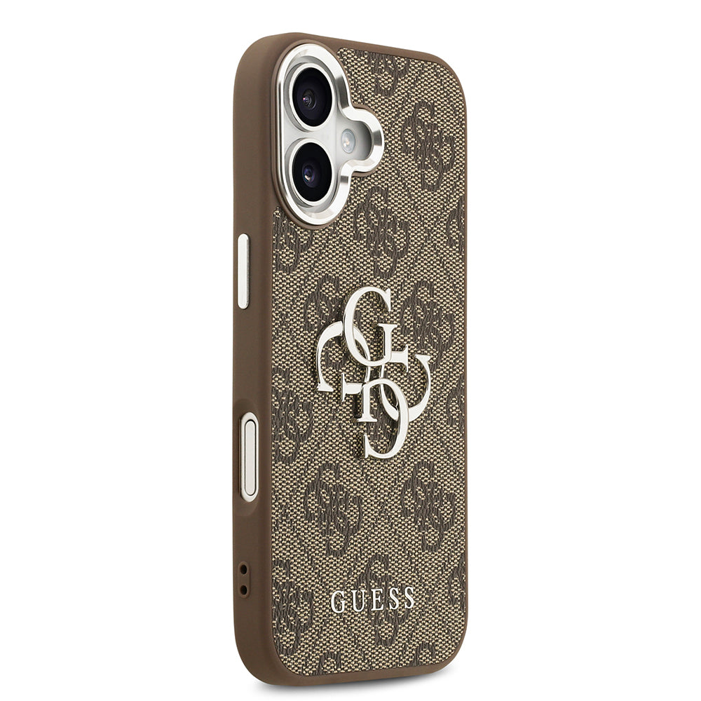iPhone 17 Kılıf Guess Orjinal Lisanslı Gümüş Metal Kamera Çerçeveli 4G Desenli Metal Büyük 4G ve Yazı Logolu Kapak