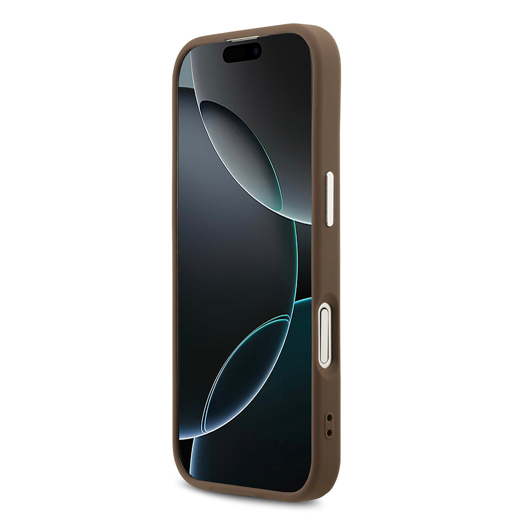 iPhone 17 Kılıf Guess Orjinal Lisanslı Gümüş Metal Kamera Çerçeveli 4G Desenli Metal Büyük 4G ve Yazı Logolu Kapak