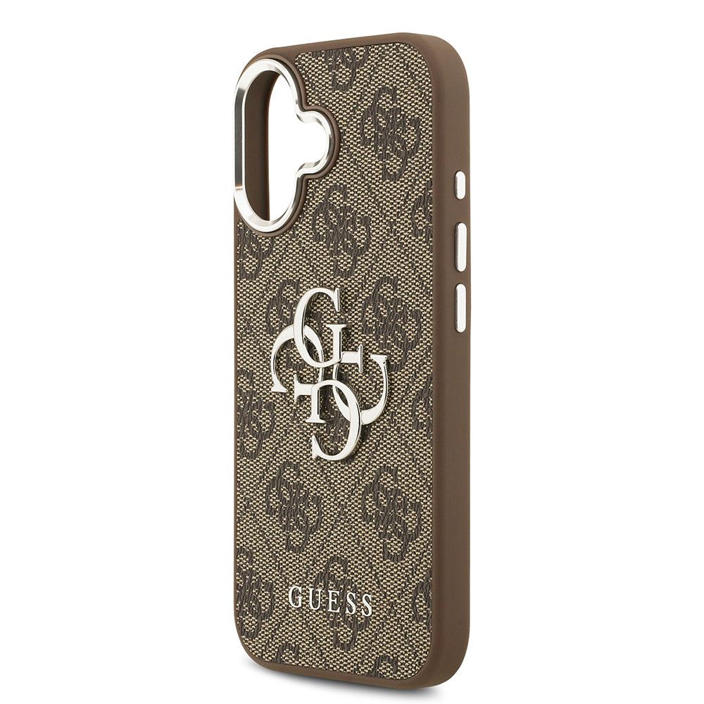 iPhone 17 Kılıf Guess Orjinal Lisanslı Gümüş Metal Kamera Çerçeveli 4G Desenli Metal Büyük 4G ve Yazı Logolu Kapak
