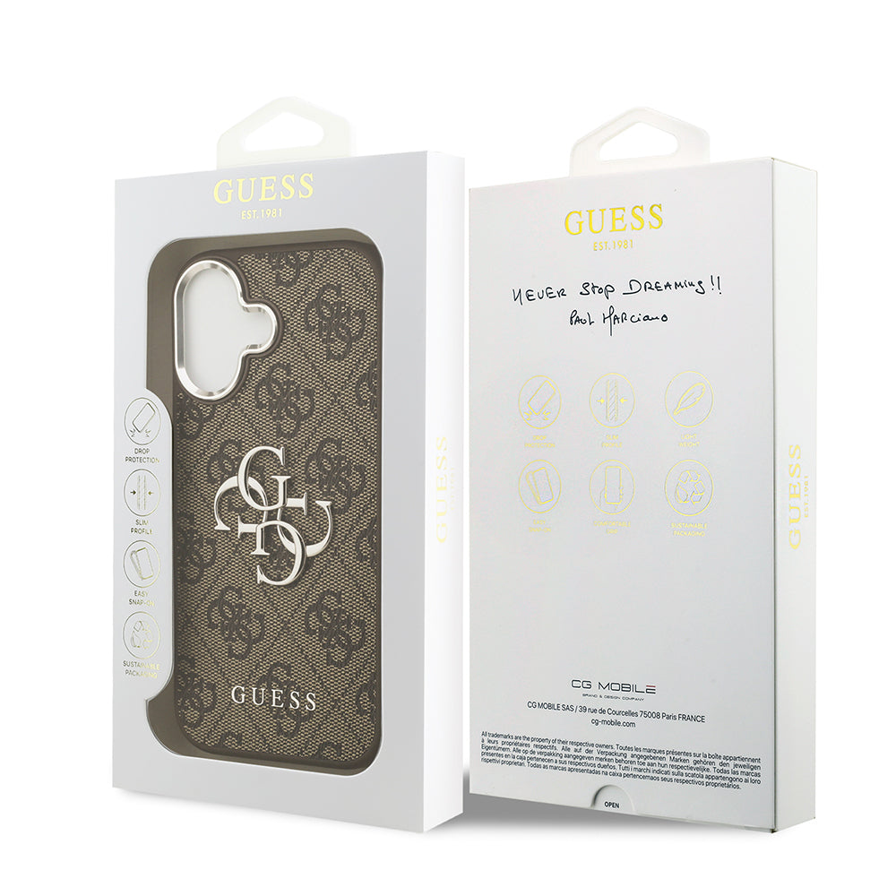 iPhone 17 Kılıf Guess Orjinal Lisanslı Gümüş Metal Kamera Çerçeveli 4G Desenli Metal Büyük 4G ve Yazı Logolu Kapak