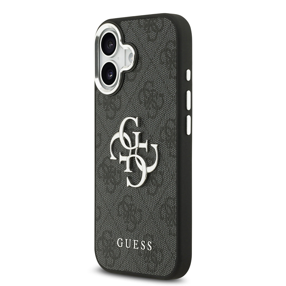 iPhone 17 Kılıf Guess Orjinal Lisanslı Gümüş Metal Kamera Çerçeveli 4G Desenli Metal Büyük 4G ve Yazı Logolu Kapak