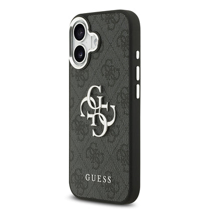 iPhone 17 Kılıf Guess Orjinal Lisanslı Gümüş Metal Kamera Çerçeveli 4G Desenli Metal Büyük 4G ve Yazı Logolu Kapak