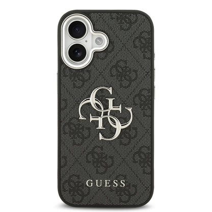 iPhone 17 Kılıf Guess Orjinal Lisanslı Gümüş Metal Kamera Çerçeveli 4G Desenli Metal Büyük 4G ve Yazı Logolu Kapak