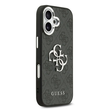 iPhone 17 Kılıf Guess Orjinal Lisanslı Gümüş Metal Kamera Çerçeveli 4G Desenli Metal Büyük 4G ve Yazı Logolu Kapak