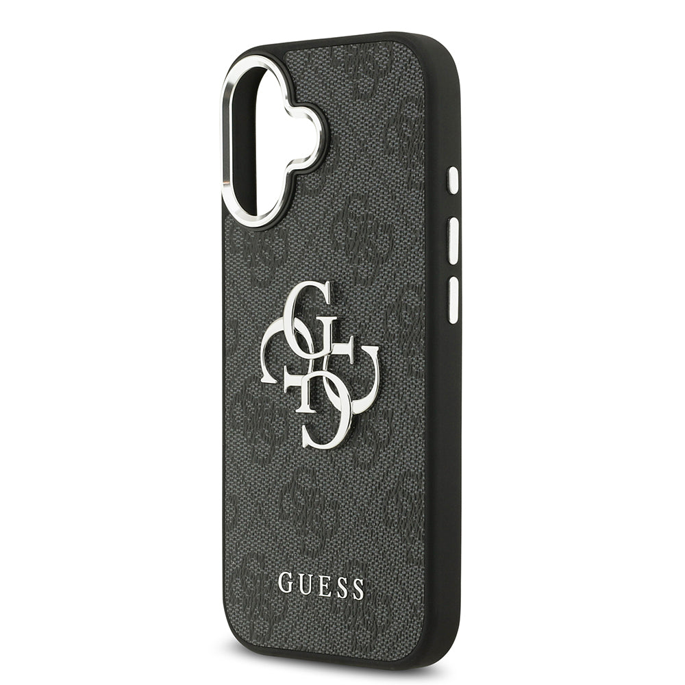 iPhone 17 Kılıf Guess Orjinal Lisanslı Gümüş Metal Kamera Çerçeveli 4G Desenli Metal Büyük 4G ve Yazı Logolu Kapak