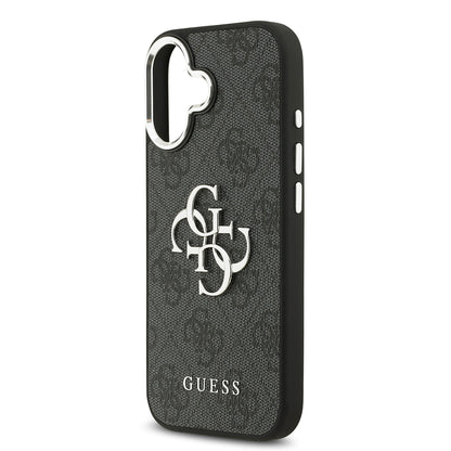 iPhone 17 Kılıf Guess Orjinal Lisanslı Gümüş Metal Kamera Çerçeveli 4G Desenli Metal Büyük 4G ve Yazı Logolu Kapak