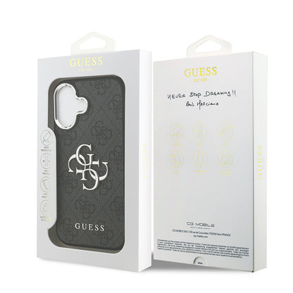 iPhone 17 Kılıf Guess Orjinal Lisanslı Gümüş Metal Kamera Çerçeveli 4G Desenli Metal Büyük 4G ve Yazı Logolu Kapak