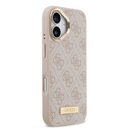 iPhone 17 Kılıf Guess Orjinal Lisanslı M-safe Şarj Özellikli 4G Desenli PU Metal Plaka Klasik Logolu Kapak