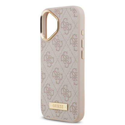 iPhone 17 Kılıf Guess Orjinal Lisanslı M-safe Şarj Özellikli 4G Desenli PU Metal Plaka Klasik Logolu Kapak