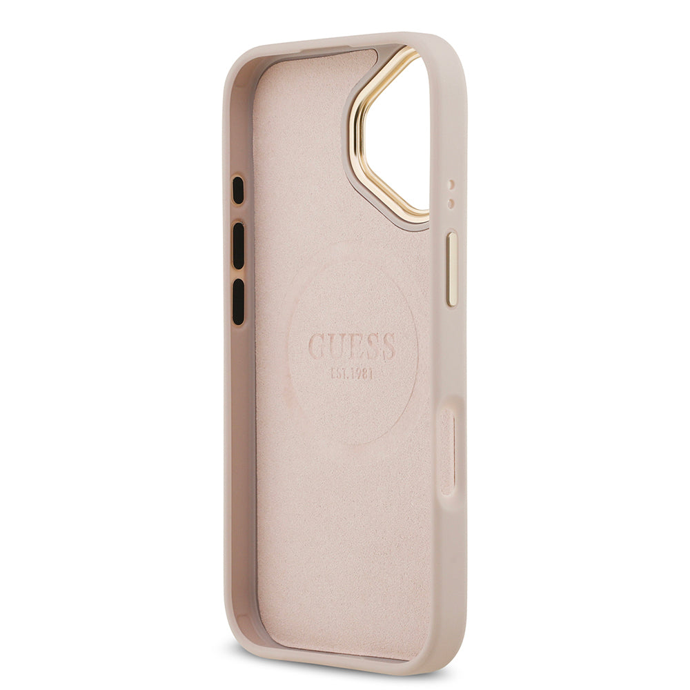 iPhone 17 Kılıf Guess Orjinal Lisanslı M-safe Şarj Özellikli 4G Desenli PU Metal Plaka Klasik Logolu Kapak