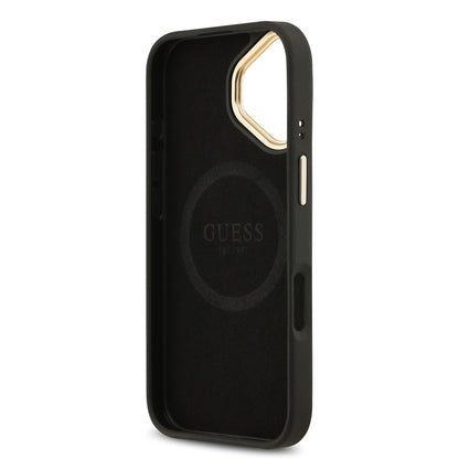 iPhone 17 Kılıf Guess Orjinal Lisanslı M-safe Şarj Özellikli 4G Desenli PU Metal Plaka Klasik Logolu Kapak