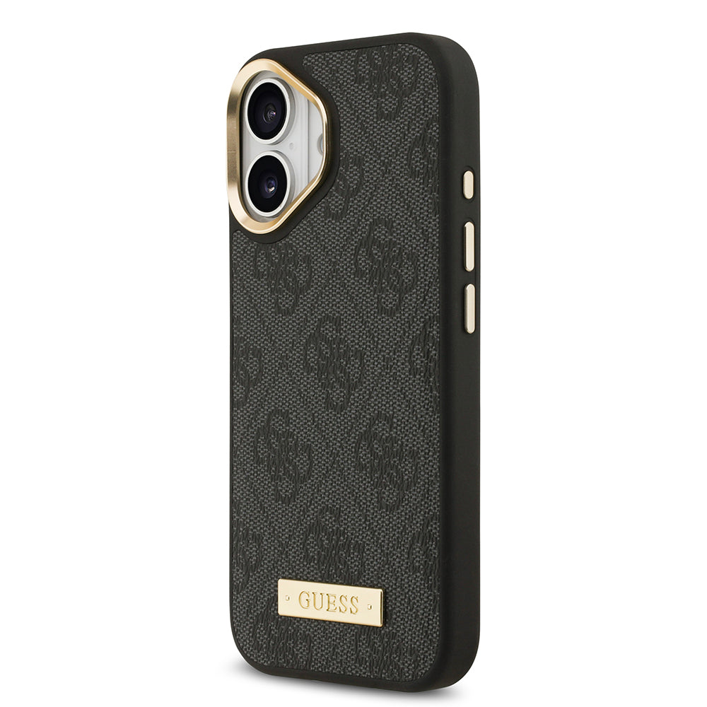iPhone 17 Kılıf Guess Orjinal Lisanslı M-safe Şarj Özellikli 4G Desenli PU Metal Plaka Klasik Logolu Kapak