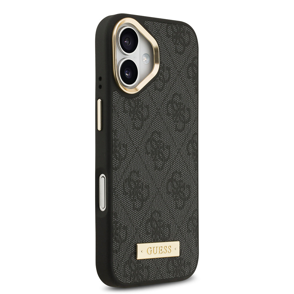 iPhone 17 Kılıf Guess Orjinal Lisanslı M-safe Şarj Özellikli 4G Desenli PU Metal Plaka Klasik Logolu Kapak