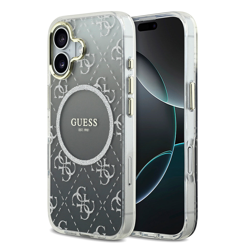 iPhone 17 Kılıf Guess Orjinal Lisanslı M-safe Şarj Özellikli 4G Desenli Simli Silikon Kapak