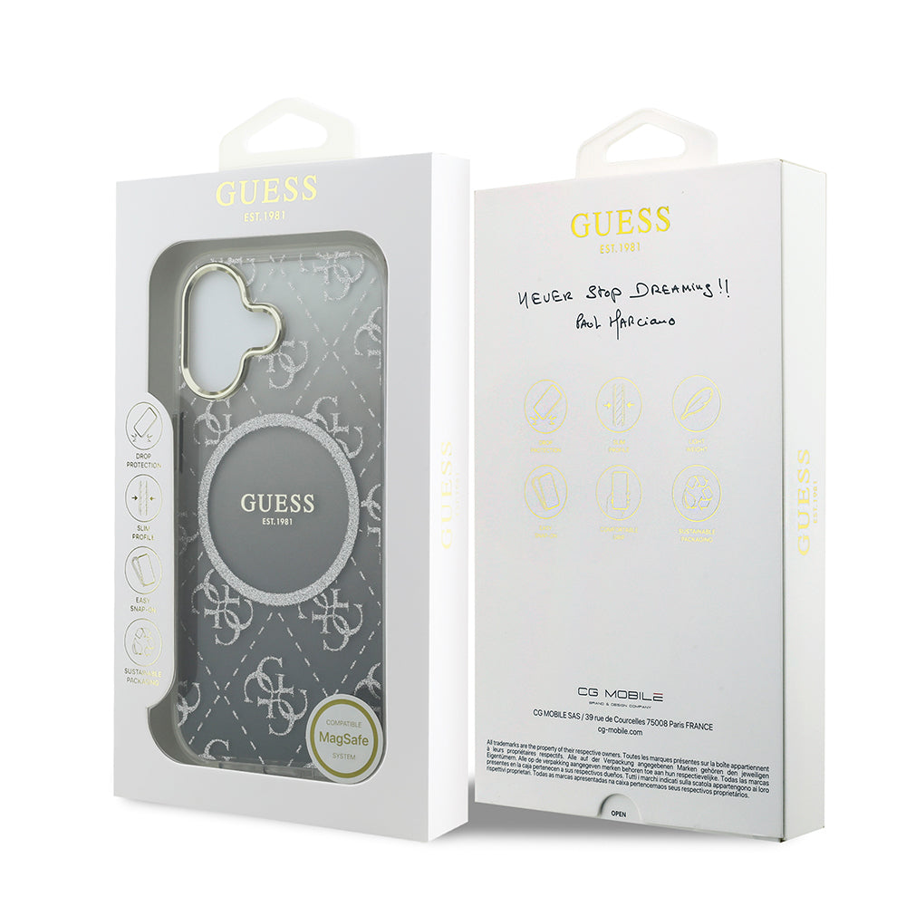 iPhone 17 Kılıf Guess Orjinal Lisanslı M-safe Şarj Özellikli 4G Desenli Simli Silikon Kapak