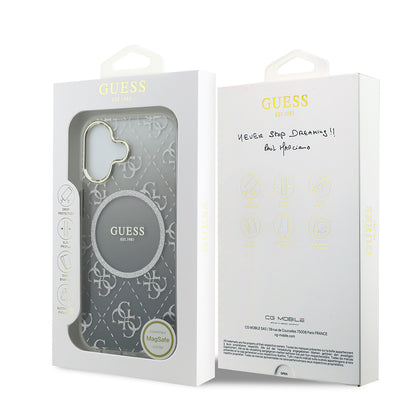 iPhone 17 Kılıf Guess Orjinal Lisanslı M-safe Şarj Özellikli 4G Desenli Simli Silikon Kapak