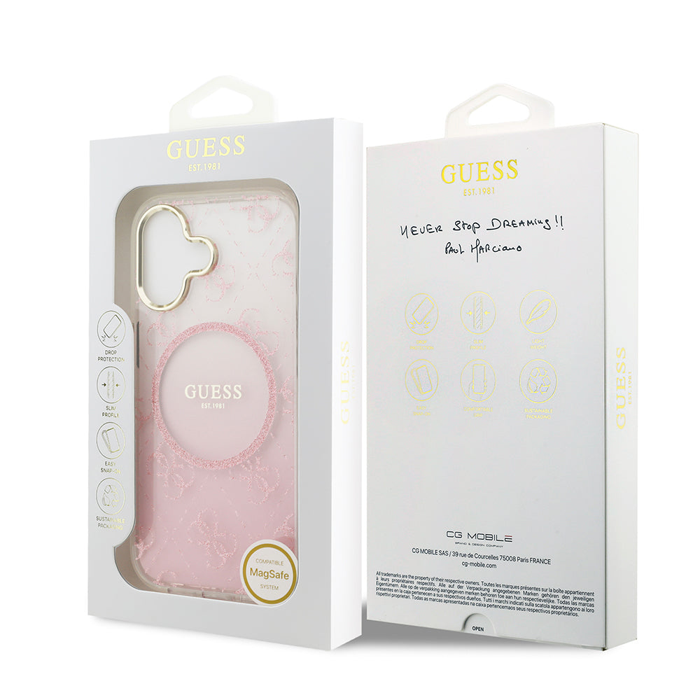 iPhone 17 Kılıf Guess Orjinal Lisanslı M-safe Şarj Özellikli 4G Desenli Simli Silikon Kapak