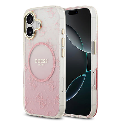 iPhone 17 Kılıf Guess Orjinal Lisanslı M-safe Şarj Özellikli 4G Desenli Simli Silikon Kapak