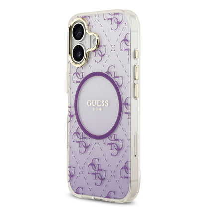 iPhone 17 Kılıf Guess Orjinal Lisanslı M-safe Şarj Özellikli 4G Desenli Simli Silikon Kapak