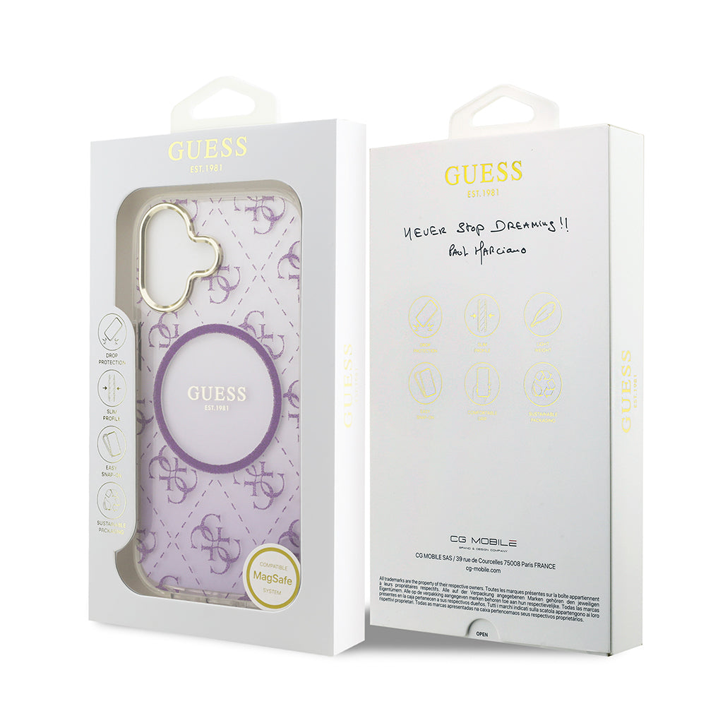 iPhone 17 Kılıf Guess Orjinal Lisanslı M-safe Şarj Özellikli 4G Desenli Simli Silikon Kapak