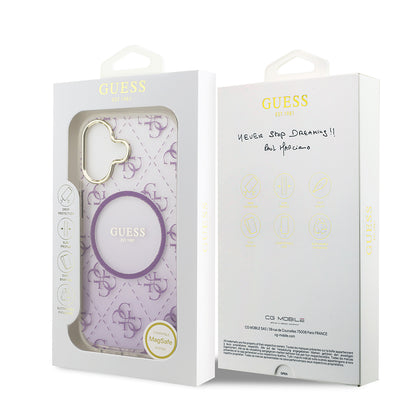 iPhone 17 Kılıf Guess Orjinal Lisanslı M-safe Şarj Özellikli 4G Desenli Simli Silikon Kapak
