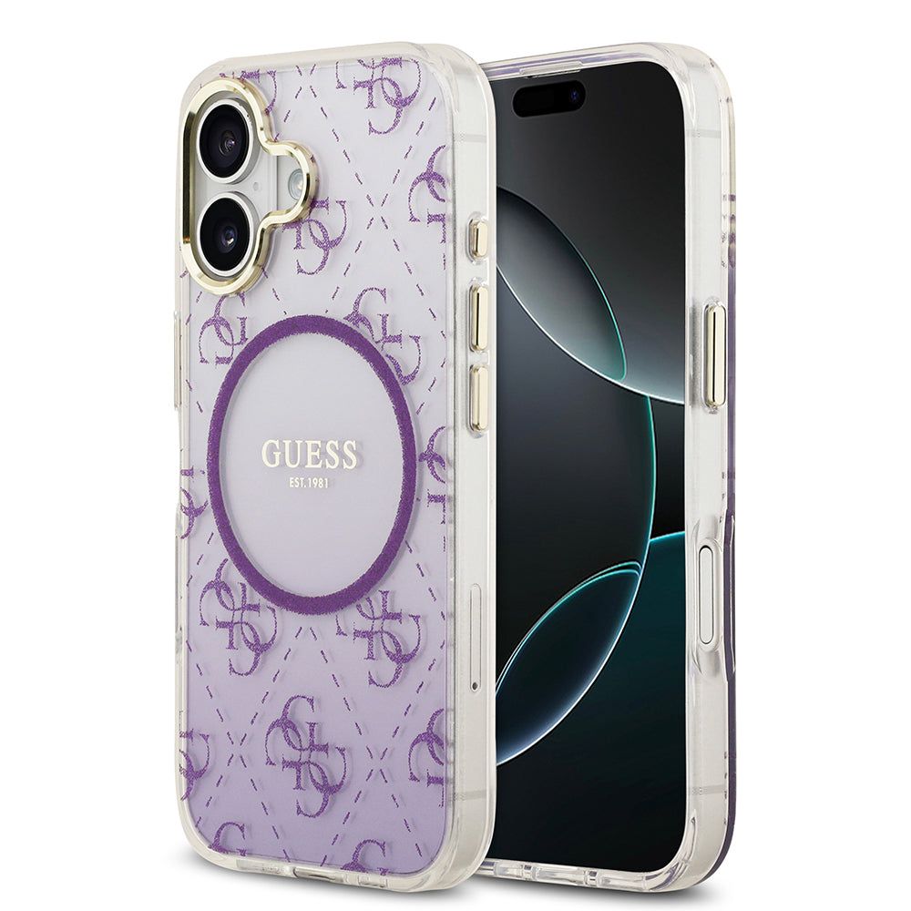 iPhone 17 Kılıf Guess Orjinal Lisanslı M-safe Şarj Özellikli 4G Desenli Simli Silikon Kapak