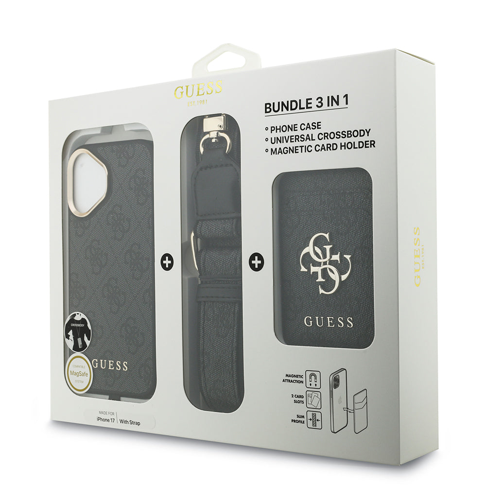 iPhone 17 Kılıf Guess Orjinal Lisanslı M-safe Şarj Özellikli Askılı ve 4G Logo Kartlıklı Kapak