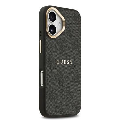 iPhone 17 Kılıf Guess Orjinal Lisanslı M-safe Şarj Özellikli Gold Metal Kamera Çerçeveli PU Deri 4G Desenli Yazı Logolu Kapak
