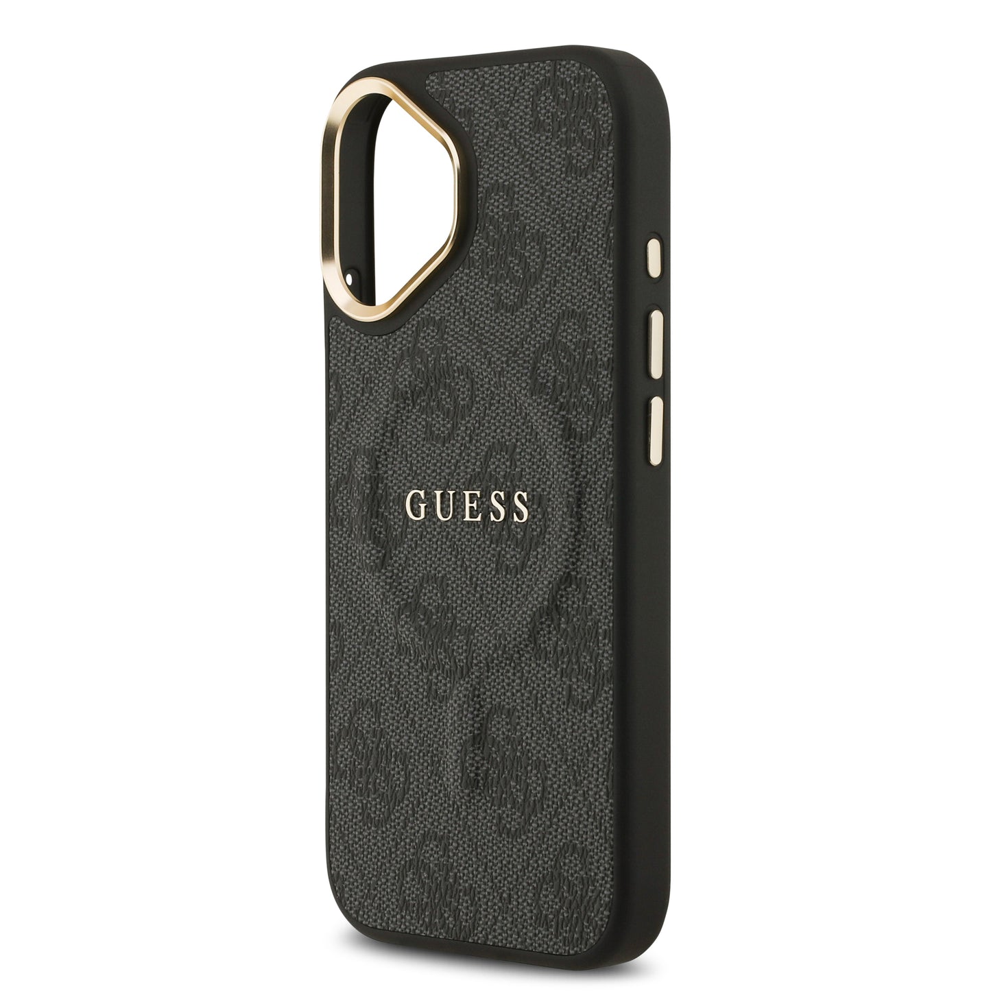 iPhone 17 Kılıf Guess Orjinal Lisanslı M-safe Şarj Özellikli Gold Metal Kamera Çerçeveli PU Deri 4G Desenli Yazı Logolu Kapak