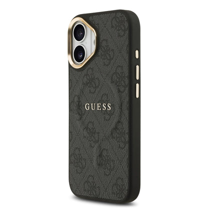 iPhone 17 Kılıf Guess Orjinal Lisanslı M-safe Şarj Özellikli Gold Metal Kamera Çerçeveli PU Deri 4G Desenli Yazı Logolu Kapak