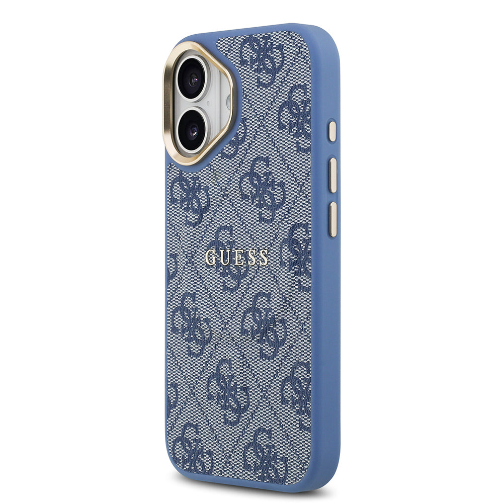 iPhone 17 Kılıf Guess Orjinal Lisanslı M-safe Şarj Özellikli Gold Metal Kamera Çerçeveli PU Deri 4G Desenli Yazı Logolu Kapak