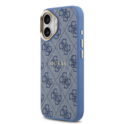 iPhone 17 Kılıf Guess Orjinal Lisanslı M-safe Şarj Özellikli Gold Metal Kamera Çerçeveli PU Deri 4G Desenli Yazı Logolu Kapak