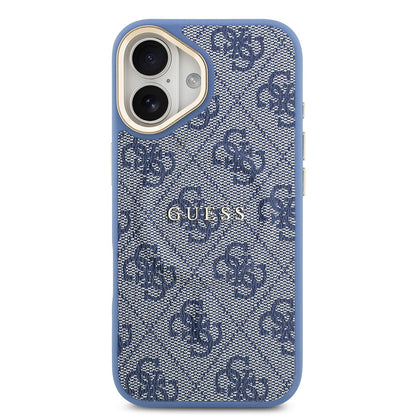 iPhone 17 Kılıf Guess Orjinal Lisanslı M-safe Şarj Özellikli Gold Metal Kamera Çerçeveli PU Deri 4G Desenli Yazı Logolu Kapak