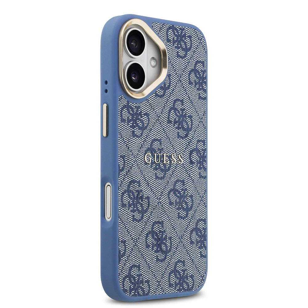 iPhone 17 Kılıf Guess Orjinal Lisanslı M-safe Şarj Özellikli Gold Metal Kamera Çerçeveli PU Deri 4G Desenli Yazı Logolu Kapak