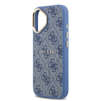 iPhone 17 Kılıf Guess Orjinal Lisanslı M-safe Şarj Özellikli Gold Metal Kamera Çerçeveli PU Deri 4G Desenli Yazı Logolu Kapak