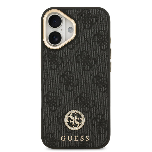 iPhone 17 Kılıf Guess Orjinal Lisanslı M-safe Şarj Özellikli Gold Metal Kamera Çerçeveli Taşlı 4G Logolu Kapak
