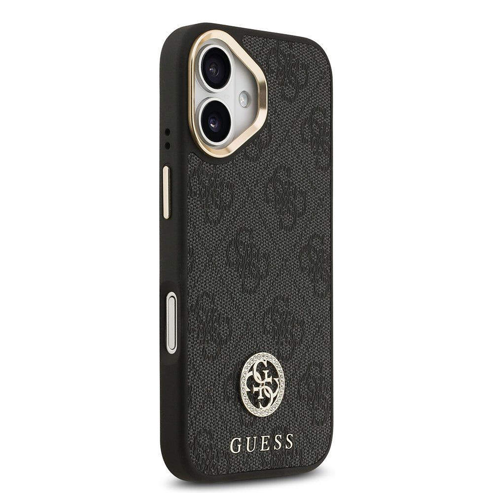 iPhone 17 Kılıf Guess Orjinal Lisanslı M-safe Şarj Özellikli Gold Metal Kamera Çerçeveli Taşlı 4G Logolu Kapak