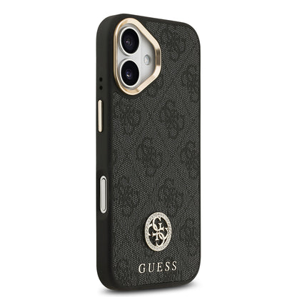iPhone 17 Kılıf Guess Orjinal Lisanslı M-safe Şarj Özellikli Gold Metal Kamera Çerçeveli Taşlı 4G Logolu Kapak