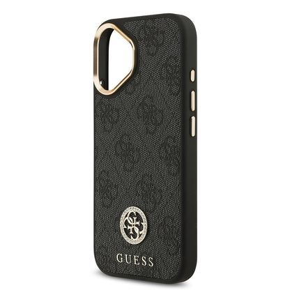 iPhone 17 Kılıf Guess Orjinal Lisanslı M-safe Şarj Özellikli Gold Metal Kamera Çerçeveli Taşlı 4G Logolu Kapak