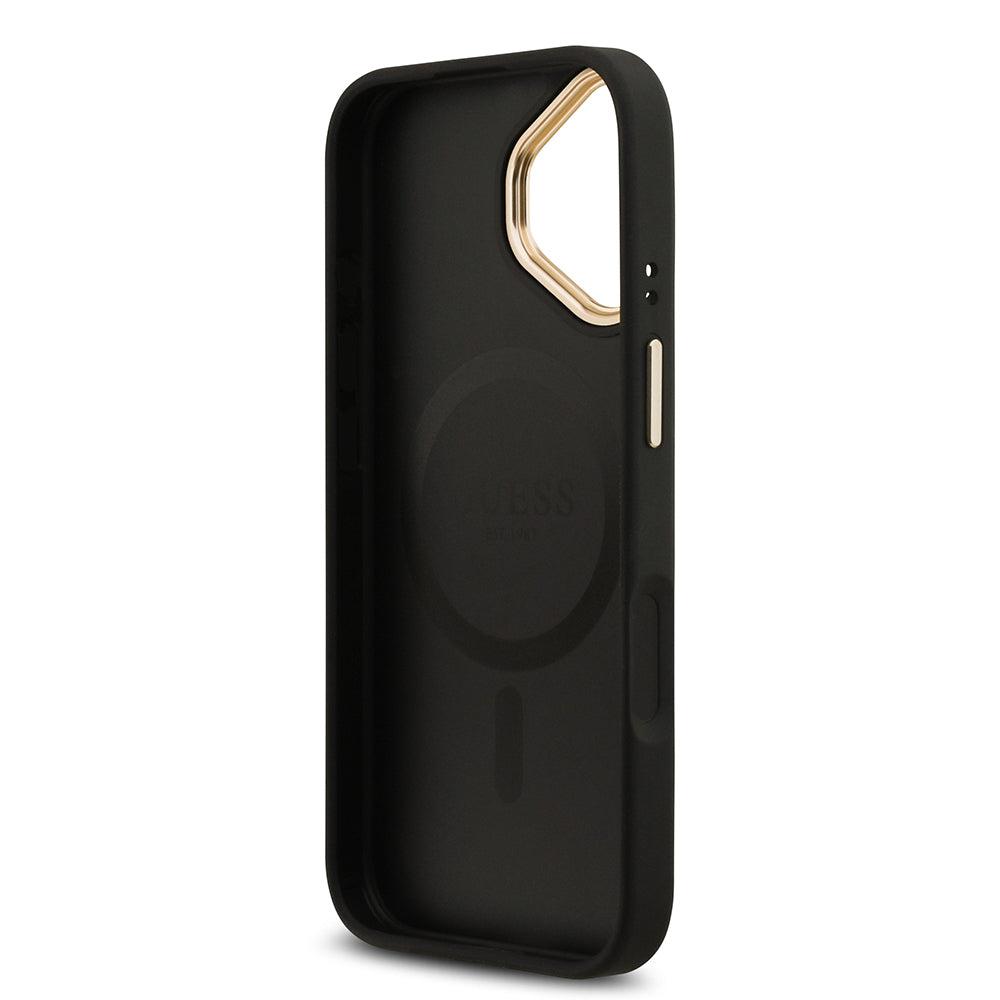 iPhone 17 Kılıf Guess Orjinal Lisanslı M-safe Şarj Özellikli Gold Metal Kamera Çerçeveli Taşlı 4G Logolu Kapak
