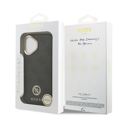 iPhone 17 Kılıf Guess Orjinal Lisanslı M-safe Şarj Özellikli Gold Metal Kamera Çerçeveli Taşlı 4G Logolu Kapak