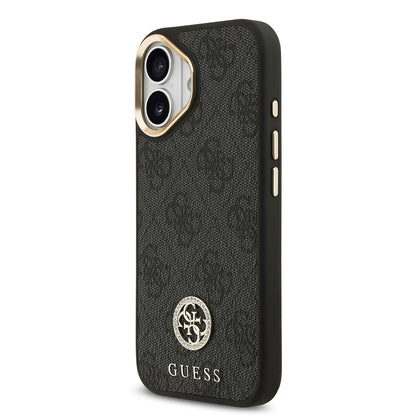 iPhone 17 Kılıf Guess Orjinal Lisanslı M-safe Şarj Özellikli Gold Metal Kamera Çerçeveli Taşlı 4G Logolu Kapak
