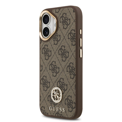 iPhone 17 Kılıf Guess Orjinal Lisanslı M-safe Şarj Özellikli Gold Metal Kamera Çerçeveli Taşlı 4G Logolu Kapak
