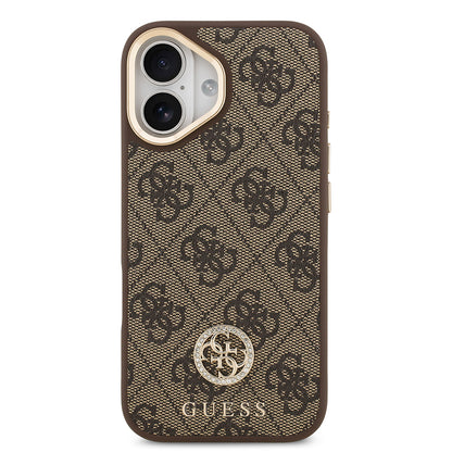 iPhone 17 Kılıf Guess Orjinal Lisanslı M-safe Şarj Özellikli Gold Metal Kamera Çerçeveli Taşlı 4G Logolu Kapak