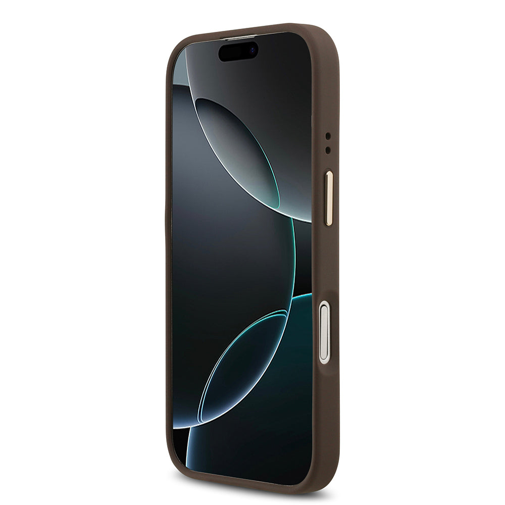 iPhone 17 Kılıf Guess Orjinal Lisanslı M-safe Şarj Özellikli Gold Metal Kamera Çerçeveli Taşlı 4G Logolu Kapak