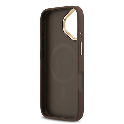 iPhone 17 Kılıf Guess Orjinal Lisanslı M-safe Şarj Özellikli Gold Metal Kamera Çerçeveli Taşlı 4G Logolu Kapak