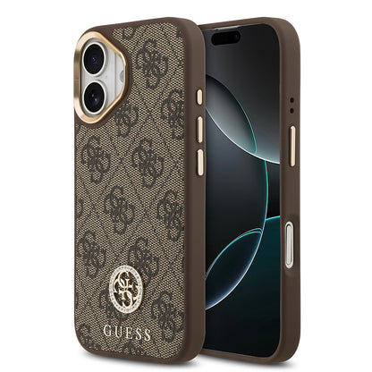 iPhone 17 Kılıf Guess Orjinal Lisanslı M-safe Şarj Özellikli Gold Metal Kamera Çerçeveli Taşlı 4G Logolu Kapak