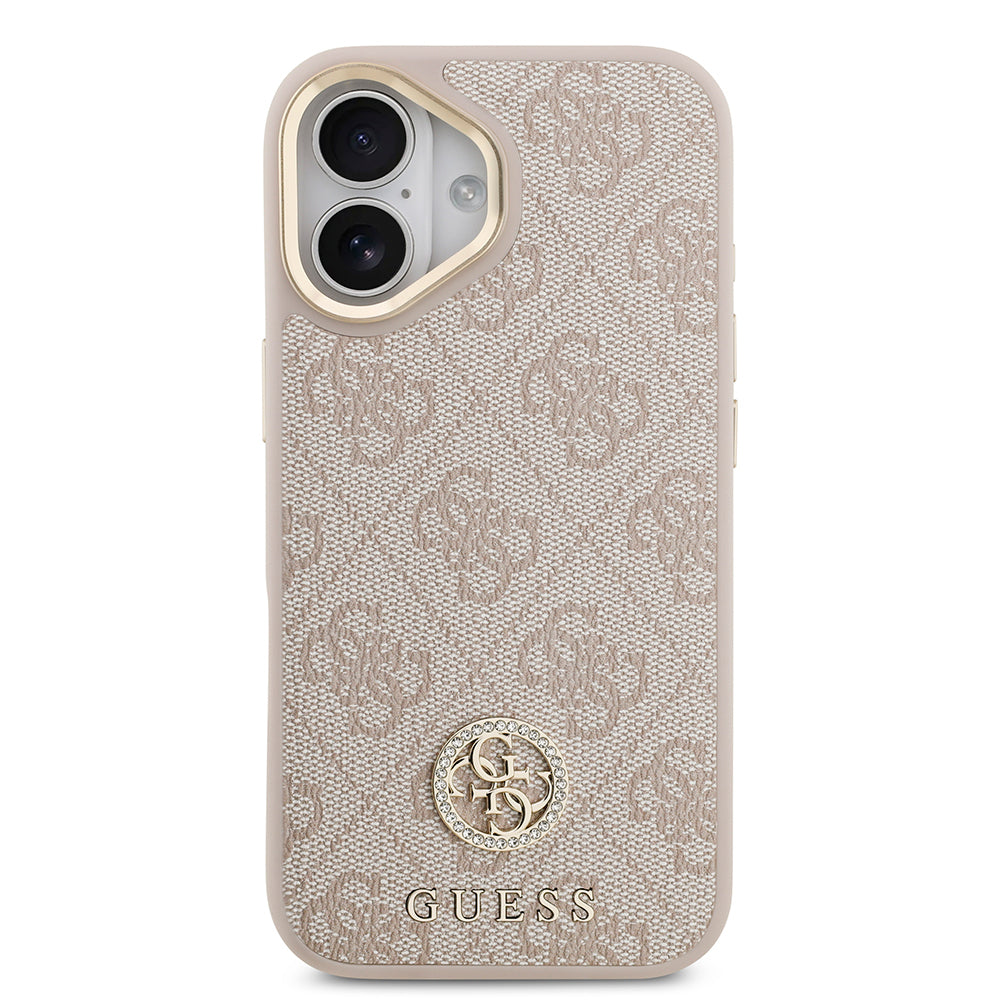iPhone 17 Kılıf Guess Orjinal Lisanslı M-safe Şarj Özellikli Gold Metal Kamera Çerçeveli Taşlı 4G Logolu Kapak